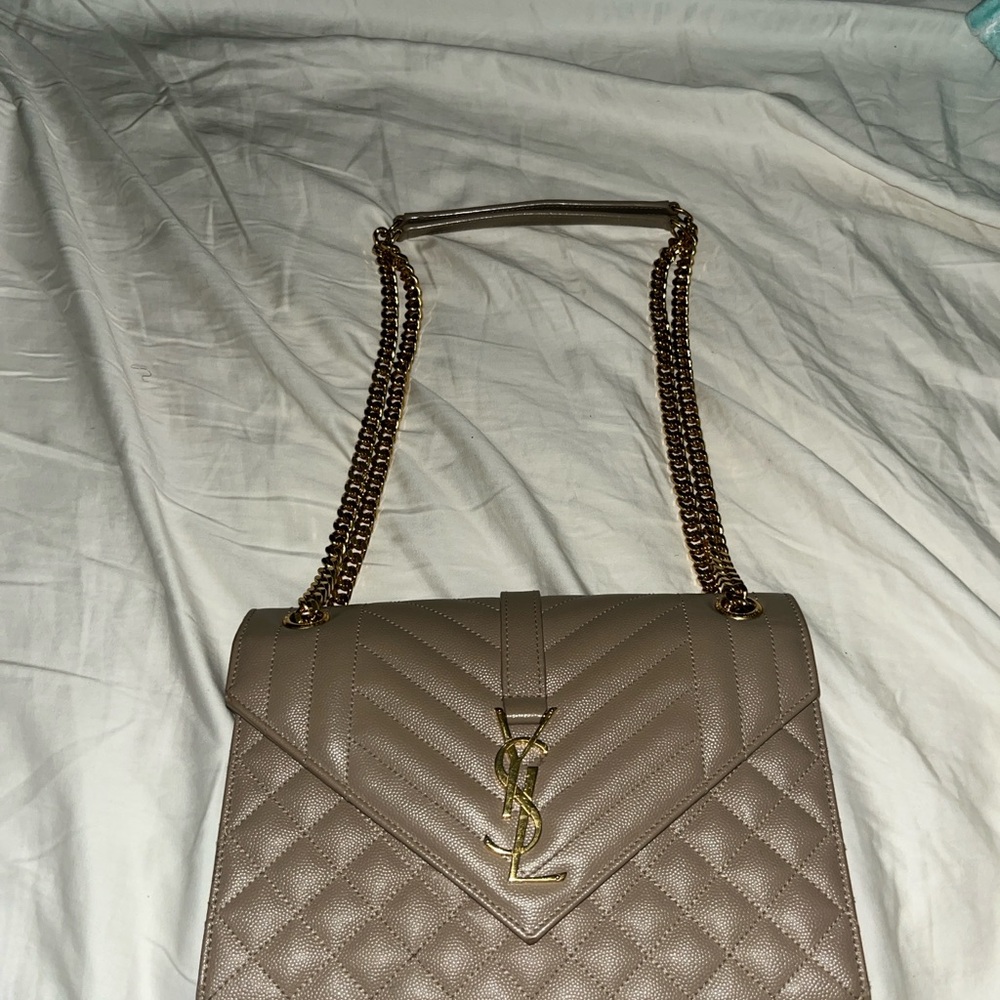 Yves Saint Laurent Taupe Quilted Shoulder Bag